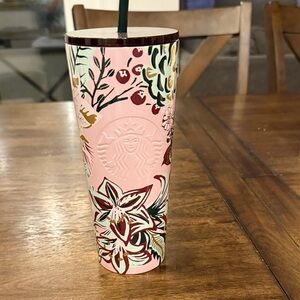 Starbucks Pink Holiday Tumbler with Green Straw